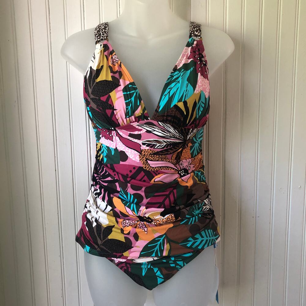BLEU ROD BEATTIE Retail $150 Run Wild Tropical Tankini Sarong 2 Piece Size 6